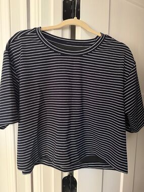 Maeve Black and White Striped Short Sleeve Tee